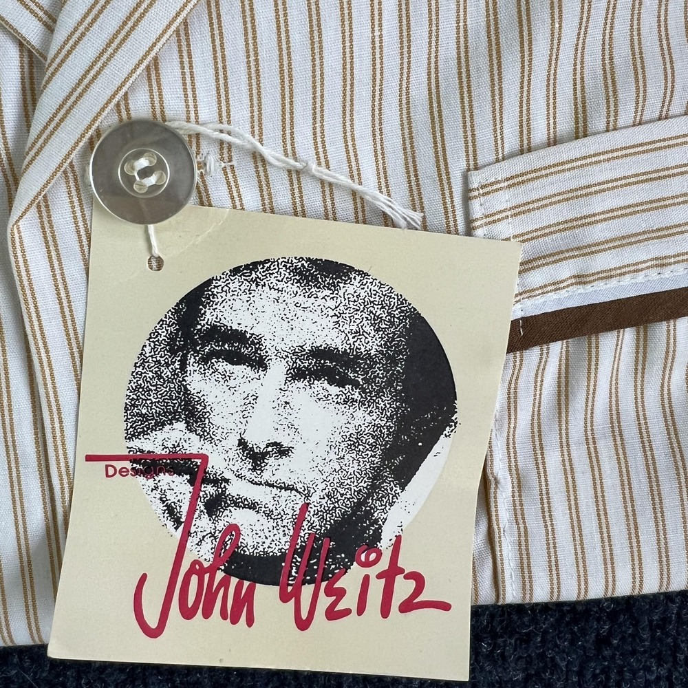 Vintage John Weitz Pajama Top Mens Small White Stripe Long Sleeve Nightwear